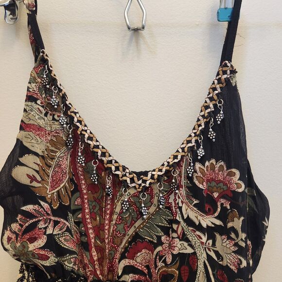 Early 2000s Y2k Beaded Whimsygoth Babydoll Boho Flowy Layered Tanktop Charmed - Picture 4 of 7